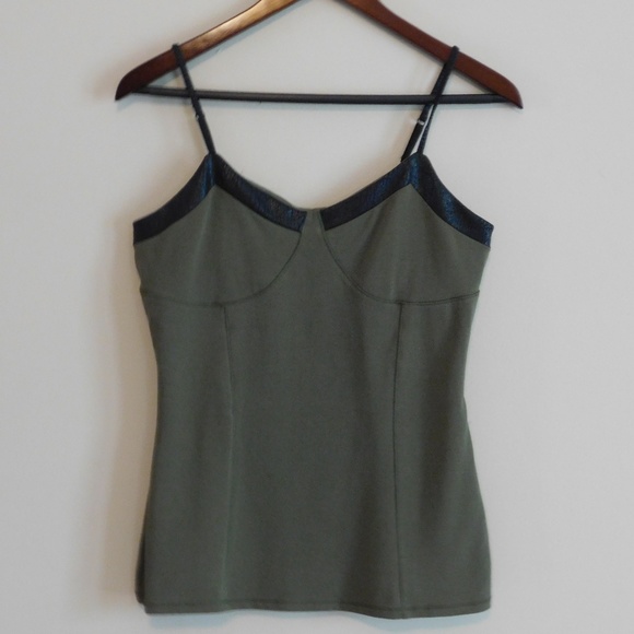 Express Tops - EXPRESS Olive Green Cami with Faux Leather - M